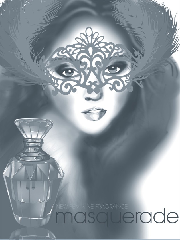 Digital illustration of female in a glass for perfume ad